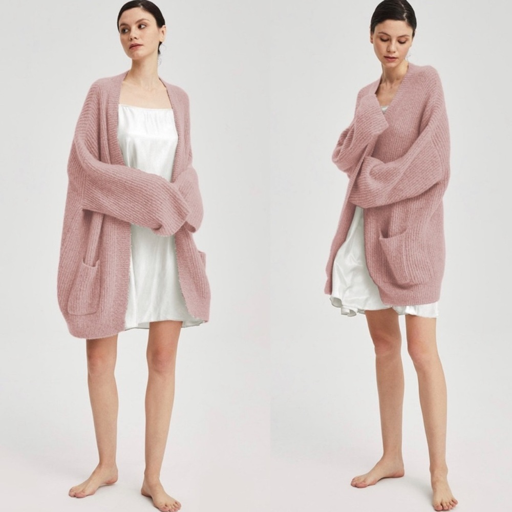 Nap Loungewear Pink Plush Cashmere Ribbed Cardigan Sz XXL